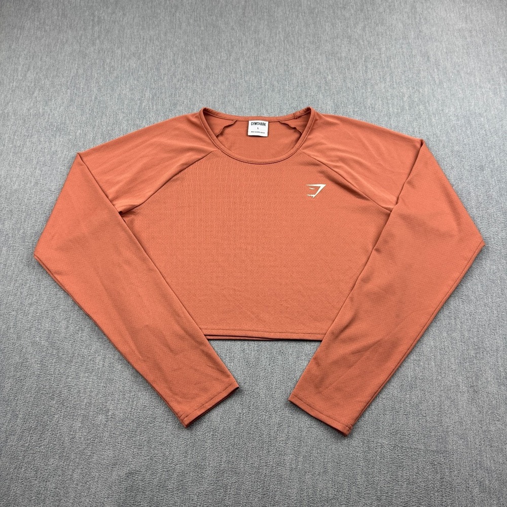 Gymshark Womens Large Orange Training Long Sleeve Crop Top Crewneck Gym Workout
